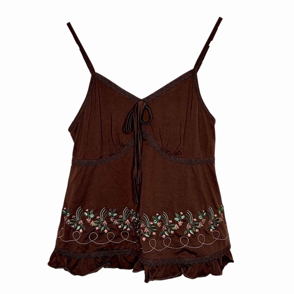 Y2K Babydoll Embroidered Cami Tank Top Womens M Fairy Grunge Indie Boho Romwe
